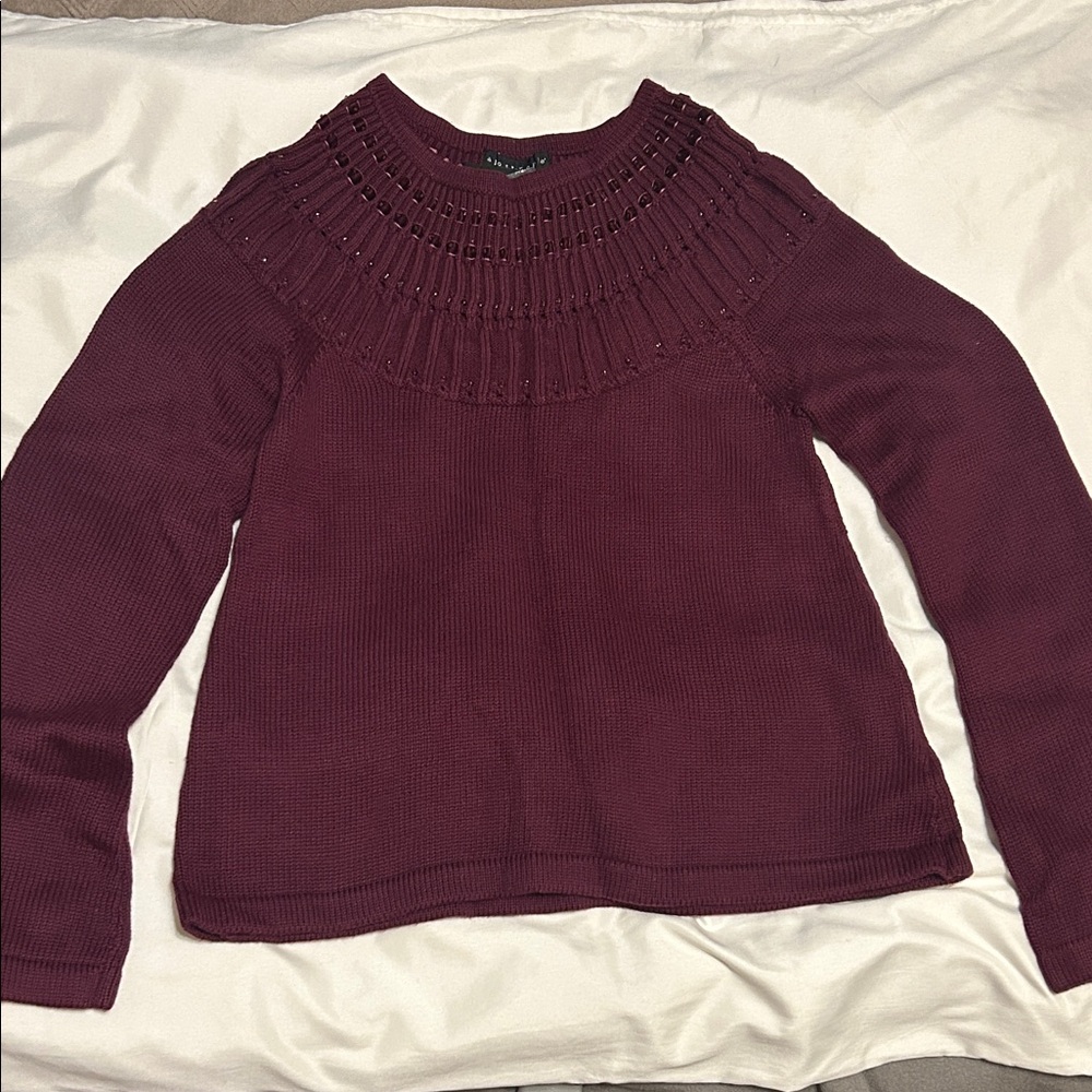 Apostrophe burgundy beaded sweater NWT